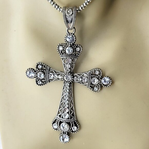 Cross Pendant Necklace with Rhinestones - Picture 11 of 14